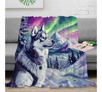 OTBSDNKZZ 3D Printed Siberian Husky Living Room Throw Microfiber Ultra Soft Warm Bedding Wilderness Art Home Blanket Wrinkle Resistant Anti Static for Homeowners Renters Families 50x60inch(127x152cm)