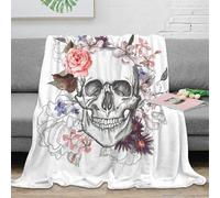OTBSDNKZZ 3D Printed skull flower wreath Blanket Microfiber Soft Warm Bedding Breathable botanical gothic Cosy Throw Premium Gift for Wedding Anniversary Newlyweds Couples 80×90inch(200x230cm)