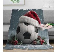 OTBSDNKZZ 3D Printed SoccerBall-XmasHat Thermal Blanket Microfiber Soft Cosy Bedding Warm ChristmasSportsStyle Blanket Premium Gift for Christmas Thanksgiving 40x50inch(100x130cm)