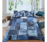 OTBSDNKZZ 3D Printed Soft Microfibre Denim patchwork Duvet Cover Sets All Season Bedding Set with Pillowcases Blue textile pattern Bedding Quilt Cover Easy Care for Home Decor Double（200x200cm）