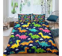 OTBSDNKZZ 3D Printed Super Soft Microfibre Dinosaurs kids Quilt Cover Sets Skin Friendly Bedding Set with Pillow Cases Colorful Cartoon_ Bed Quilt Cover All Season for Couples Single（140x200cm）