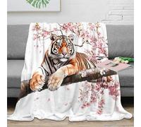 OTBSDNKZZ 3D Printed Tiger in bloom Soft Throw Microfiber Ultra Soft Warm Bedding Watercolor animal art Bed Throw Premium Gift for Wedding Anniversary Couples Newlyweds 50x60inch(127x152cm)
