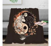 OTBSDNKZZ 3D Printed YinYang Wolves Warm Blanket Microfiber Warm Thermal Bedding Soft Nature Myth Art Travel Blanket Heartfelt Gift for Wedding Anniversary Newlyweds Couples 50x60inch(127x152cm)