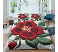 OTBSDNKZZ 3D Skin-Friendly Microfiber Red floral embroidery Comforter Cover Soft Bedding Pillow Shams Vintage botanical Bed Quilt Cover Easy Care, Washable Kids Teens Boys Girls Super king(260x220cm)