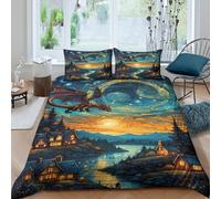 OTBSDNKZZ 3D Soft Microfiber fantasy dragon flight Comforter Cover All Season Bedding Sets with Matching Pillowcase magical night sky Quilt Cover Easy Care for Kids Boys Girls Single（140x200cm）