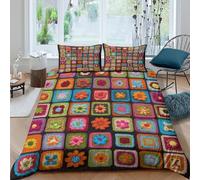 OTBSDNKZZ 3D Soft Microfibre Crochet flower squares Comforter Cover Skin-Friendly Bedding Set w/Pillowcase Handmade craft Quilt Cover All Season Easy Care for Boys Girls Kids Single（135x200cm）