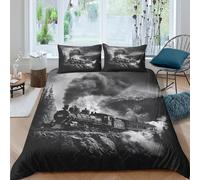 OTBSDNKZZ 3D Soft Microfibre Vintage Train Quilt Cover Set All Season Bedding Set with Pillow Cases White Mountain Scene Comforter Cover All Season Easy Care for Bedroom Decor Double（200x200cm）