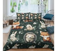 OTBSDNKZZ 3D Washable Microfibre Cute forest animals Quilt Cover Set Soft Bedding Set with Pillow Cases Cartoon woodland Duvet Cover All Season Breathable Washable for Home Decor Single（135x200cm）