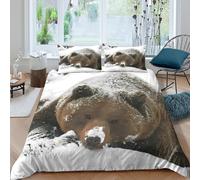 OTBSDNKZZ Easy Care 3D Microfiber Snow-covered bear Quilt Cover Breathable Bedding Set with Pillowcases Wild animal portrait Bedding Quilt Cover All Season for Kids Teens Adults King（220x240cm）