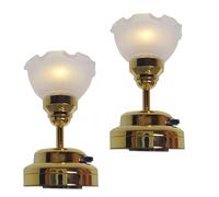 Otbushit 1:12 Scale Dollhouse Ceiling Lights 2Pcs, Simulation Miniature Floral Chandelier, Metal Battery Powered LED Dollhouse Lighting