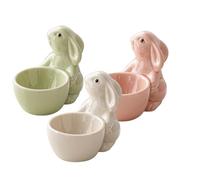 Otbushit 3Pcs 3.4x2.8 Cute Cartoon Bunny Shape Ceramic Egg Holder Stand Countertop for Party Dinner Table Easter Decorations