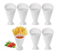 Otbushit 6PCS Plastic 6.30x3.86 Inch White French Fry Holder Cone Dipping Cup with Detachable Sauce Cup Chip Holder for Fries Snack