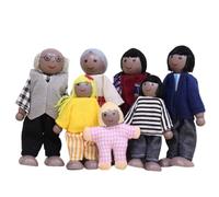 Otbushit 7PCS Dress-Up Family Dollhouse People, Cute Small Wood Dolls Dollhouse Figures Include Grandpa Grandma Mom Dad Boy and Girl Style 2
