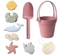 Otbushit 8PCS Sand Toys for Kids, Safe Silicone Beach Toys with Shovel Bucket and Sand Molds, Waterproof Brick Red Box for Travel Summer Outdoor