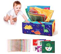 Otbushit Dinosaur Baby Tissue Box Toy 0-6 Months Sensory Toys for Babies Crinkle Early Learning Toys, Baby Magic Tissue Box