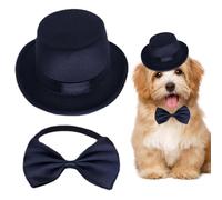 Otbushit Dog Costume Set, Formal Dog Accessories with Top Hat & Bowtie/Necktie Black Hat Set for Birthday Party Wedding Photo Halloween Tuxedo