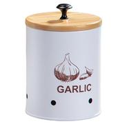 Otbushit Garlic Keeper, Vented Carbon Steel Garlic Holder with Bamboo Lid, Classic Style Storage Jar for Countertop Farmhouse Kitchen Decor, Keepers