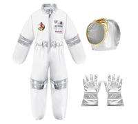 Otbushit Halloween Costumes For Kids White Polyester Space Costume with Gloves Helmet Jumpsuit Elastic Bands & 6 Flag Sticker for Boys Girls Dress Up, S
