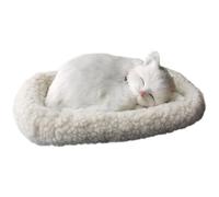 Otbushit Interactive Sleeping & Breathing Toy Realistic Cat with Mat Accompanied Furry Stuffed Animals for Kids Adults White Plush Doll