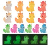 Otbushit Mini Dinosaur Figures 14Pcs, Chinese Mythical Creature Mini Glow in the Dark Resin Animals for Fairy Garden Decor, Desktop, Shelf DIY Ornaments (7 Colors)