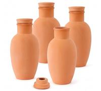 Otbushit Self Watering Planter Insert 4-Pack, Terracotta Watering Pots with Clay Irrigation Spikes, Automatic Plant Water System for Indoor & Outdoor Potted Plants