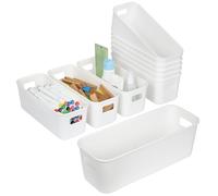Otcboimo 10 pack Narrow Bathroom Storage Baskets, Rectangle Plastic Storage Box for Shelves Kitchen Cupboard Organiser Storage Boxes for Bathroom Cabinet, White Desktop Drawers Organisation (10 pack)