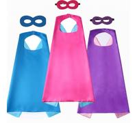 OTCPP 3-Pack Kids Superhero Capes and Masks - Plain Dress-Up Set for Boys and Girls - DIY Costume for Parties and Role Play (Bright Colors)