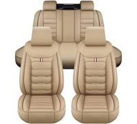 OTCPP Car Seat Covers for Dacia Dokker/Duster Van/Jogger Extreme/2023 2024, PU Leather Car Seat Cover Waterproof Breathable Full Set Front and Rear Seat Protectors All-Weather Cover Seats,A Beige