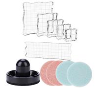 OTCRAFT 11Pcs/Set 6 Acrylic Blocks Clear Stamp Block with Grid with 1 Pressing Stamping Tool 4 Stamp Scrubber Set Stamping Tools for Scrapbooking Crafts Card Making, Assorted Sizes Tool Set