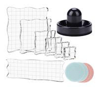 OTCRAFT 12Pcs/Set 7 Acrylic Blocks Clear Stamp Block with Grid with 1 Pressing Stamping Tool 4 Stamp Scrubber Set Stamping Tools for Scrapbooking Crafts Card Making, Assorted Sizes Tool Set