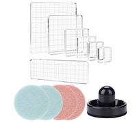 OTCRAFT 12Pcs/Set 7Acrylic Blocks Clear Stamp Block with Grid with 1 Pressing Stamping Tool 4 Stamp Scrubber Set Stamping Tools for Scrapbooking Crafts Card Making, Assorted Sizes Tool Set