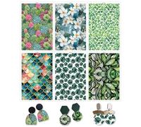 OTCRAFT 12Sheets Blue Green Leaves Clay Transfer Paper for DIY Art Crafts,Polymer Clay Transfer Sheets Transfer Paper for Polymer Clay Jewelry Earrings Making Supplies 5.82X3.93inch