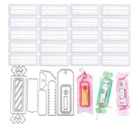 OTCRAFT 22Pcs/Set Large Plastic Clear Rectangle Domes and Tag Candy Die Set; Self-Adhesive Lip Balm Pouches Money Holder for DIY Craft Gift Cards Shaker Card Making Scrapbooking Tool (3.7x1.5inch)