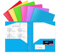 OTCRAFT 6 Pack A4 Pocket Plastic Folder 2 Pockets and 3 Prongs 2 Card Slots, Durable, Tear-Resistant Heavy Duty Pocket Folders with Prongs, Colored Prong Folders for Schoolwork & Officer(Colors)