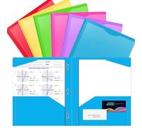 OTCRAFT 6 Pack A4 Pocket Plastic Folder 2 Pockets and 3 Prongs 2 Card Slots, Durable, Tear-Resistant Heavy Duty Pocket Folders with Prongs, Colored Prong Folders for Schoolwork & Officer(Colors)