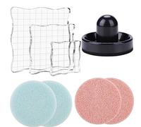 OTCRAFT 8Pcs/Set 3 Acrylic Blocks Clear Stamp Block with Grid with 1 Pressing Stamping Tool 4 StampStamp Scrubber Set Stamping Tools for Scrapbooking Crafts Card Making, Assorted Sizes Tool Set
