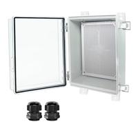 Otdorpatio Junction Box, Hinged Clear Cover Stainless Steel Latch IP67 Waterproof ABS Project Box with 2 Cable Glands,Electrical Box Enclosure with Mounting Plate & Wall Bracket 15.7x11.8x7.1inch