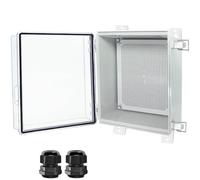 Otdorpatio Junction Box, Hinged Clear Cover Stainless Steel Latch IP67 Waterproof ABS Project Box with 2 PG13.5 Cable Gland,Electrical Box Enclosure with Mounting Plate & Wall Bracket 11.8 x 11.8 x