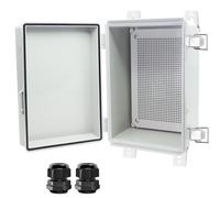 Otdorpatio Junction Box, Hinged Cover Stainless Steel Latch IP67 Waterproof ABS Project Box with 2 Cable Glands, Electrical Box Enclosure with Mounting Plate & Wall Bracket 11 x 7.5 x 5.5inch