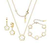 Otdwsd Gold Clover Jewelry Set, 18K Gold Plated Lucky Four Leaf Clover Bracelet , Pendant Necklace and Earrings Set for Women，Black, White and Red Jewelry Sets, Five Leaf Clover Flower Jewelry, One