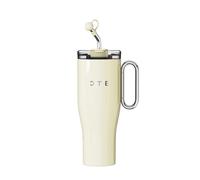 OTE 40 oz Tumbler with Handle and Straw Lid, Insulated Reusable Stainless Steel, Travel Cup with Straw Iced or Car Coffee Mug Leakproof, Gift for Him Her, Beige