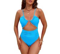 oten Women Sexy One Piece Swimsuits Tummy Control Cut Out Ruched High Waisted 1 Piece Bathing Suit Swimwear, Bright Blue, Medium
