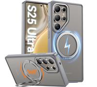 Oterkin 360° Rotatable Magnetic Stand for Samsung S25 Ultra Case, [Magsafe Compatible] [12FT Shockproof] [360° Spin Magnetic Ring] Translucent Matte Slim Case for Samsung Galaxy S25 Ultra, Gray