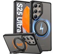 Oterkin 360° Rotatable Magnetic Stand for Samsung S25 Ultra Case, [Magsafe Compatible] [12FT Shockproof] [360° Spin Magnetic Ring] Translucent Matte Slim Case for Samsung Galaxy S25 Ultra, Black