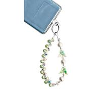 OTETTS Butterfly Pearl Beaded Phone Charm Crystal Detachable Cellphone Lanyard,Rhinestone Wrist Strap String Anti-loss Chain, L, Metal Pearl Crystal, No Gemstone