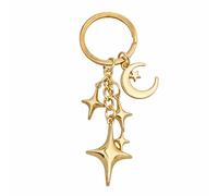 OTETTS Gold Shiny Star Keychain Cute Celestial Charm Durable Metal Key Ring for Keys Bags Aesthetic Gift Car Party Decor, C, Medium