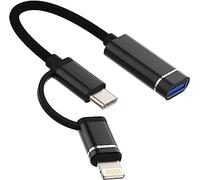 OTG Cable Adapter for Samsung Galaxy Tab S11 Ultra, S10 Lite/FE/FE+, S9 FE/FE+/Ultra, Tab A9/A9+, S6 Lite, S9/S9+ | USB A Female to USB C/Lightning Male 2-in-1 Flash Drive Connector