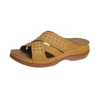 Othapedic Sandals Sandals That Cover Toes Thick Bottom Slope And Fashion Outside Wearing Open Toed Square Head Cold Drags Women's Shoes Korean Denim Archfit Women For (Yellow, 6)