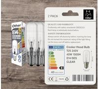 Other ® 40W 240V Cooker Hood Light Bulbs 3000K Heat Resistant E14 Replacement SES Small Screw Cap T25 for Residential and Commercial Kitchen Lighting 1500 HRS Lifespan incandescent (Pack of 2)