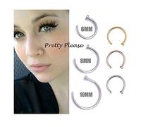 Other 925 Sterling Silver Open Nose Ring Hoop 0.6mm Piercing (8mm, Rose Gold)